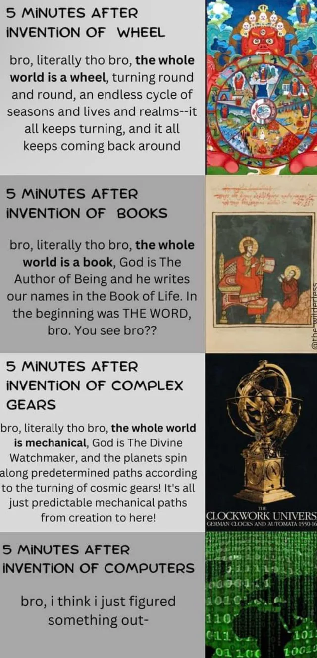 The latter two entries in our evolving conception of the universe are predicated on rationality and mathematics. In most recent years, with the acceptance of quantum physics and the advent of machine learning and data-driven technologies, add in “the whole world is a probability distribution” and you accurately describe the theology of modern secular society.